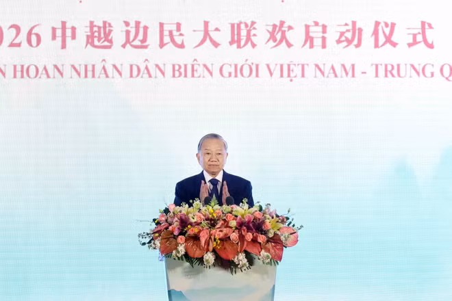 Tổng Bí thư, Chủ tịch nước Tô Lâm phát biểu tại Lễ khai mạc Liên hoan nhân dân biên giới Việt-Trung. (Ảnh: Thống Nhất/TTXVN)