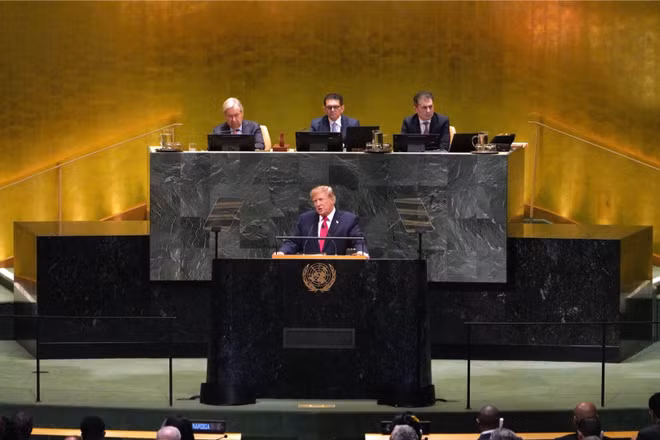 Tổng thống Mỹ Donald Trump phát biểu trước Đại hội đồng Liên hợp quốc tại New York, ngày 22/9/2026. (Ảnh: THX/TTXVN phát)