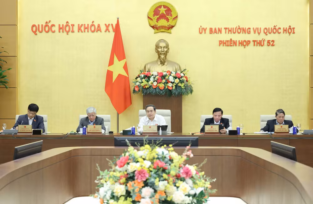 Chủ tịch Quốc hội Trần Thanh Mẫn và các Phó Chủ tịch Quốc hội chủ trì phiên họp. (Ảnh: DUY LINH) 