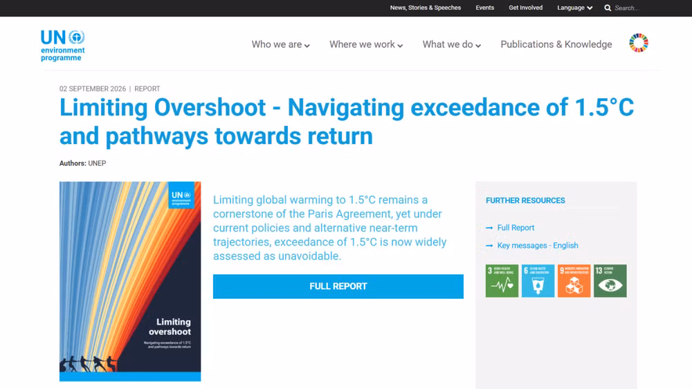 Báo cáo “Limiting Overshoot” vừa được Liên hợp quốc công bố. (Ảnh chụp màn hình)