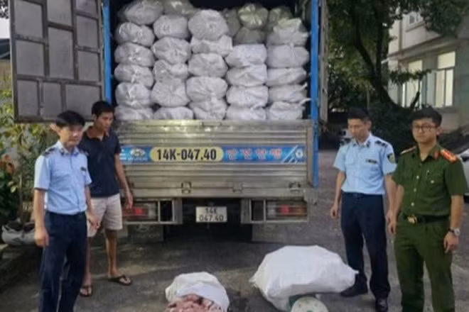 Lực lượng chức năng bắt giữ 12.240kg chân lợn đông lạnh không rõ nguồn gốc.