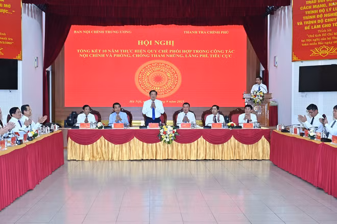 Hội nghị tổng kết 10 năm thực hiện Quy chế phối hợp trong công tác nội chính và phòng, chống tham nhũng, lãng phí, tiêu cực. (Ảnh: ĐĂNG KHOA)