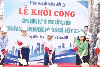 Lãnh đạo phường Nhiêu Lộc thực hiện nghi thức khởi công một công trình nâng cấp cụm hẻm trên địa bàn.