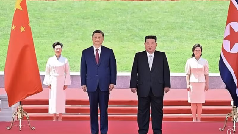 Lễ đón Chủ tịch Trung Quốc Tập Cận Bình và Phu nhân thăm Triều Tiên. (Ảnh: Xinhua)