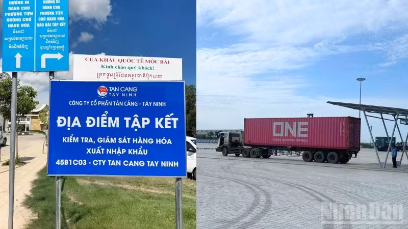 Bảng hiệu phân luồng và điểm tập kết tại khu vực cửa khẩu Quốc tế Mộc Bài. (Ảnh: Tổng Công ty Tân cảng Sài Gòn)