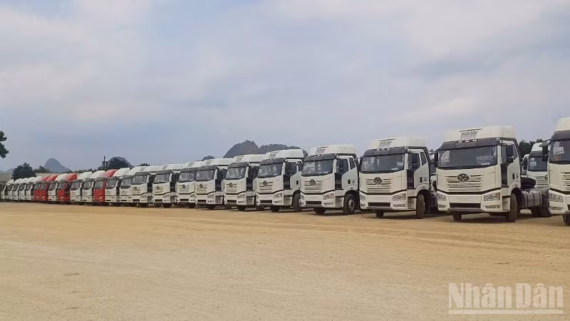 Ô-tô nhập khẩu qua Cửa khẩu quốc tế Tà Lùng, xã Phục Hòa, tỉnh Cao Bằng.