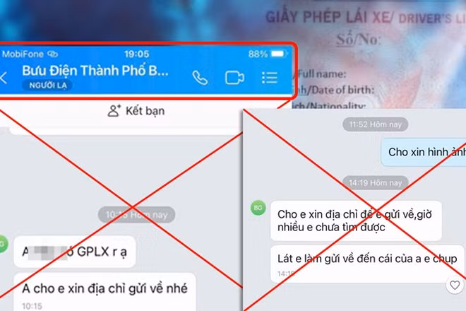Tài khoản đối tượng lừa đảo định danh Bưu điện đề nghị gửi địa chỉ.