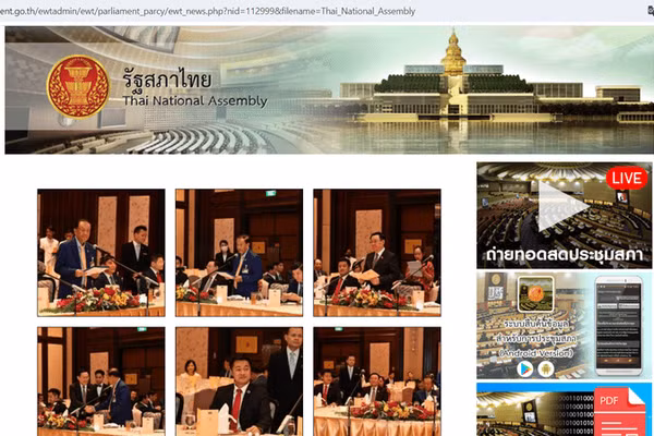 Website của Quốc hội Thái Lan đưa nhiều tin, ảnh về chuyến thăm của Chủ tịch Quốc hội Vương Đình Huệ.