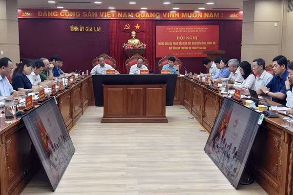 Hội nghị tổ chức tại điểm cầu Gia Lai. (Ảnh: LƯƠNG TÙNG)