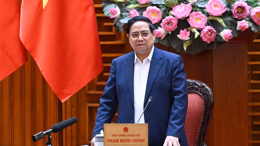 Thủ tướng Chính phủ Phạm Minh Chính phát biểu ý kiến chỉ đạo cuộc làm việc với Bộ Quốc phòng. (Ảnh: TRẦN HẢI)
