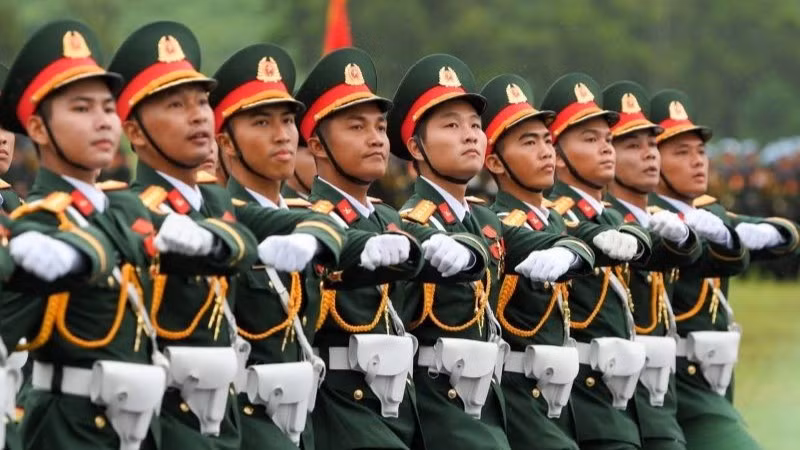 Các quân nhân tham gia hợp luyện diễu binh, diễu hành lần 3. (Ảnh: THẾ ĐẠI)