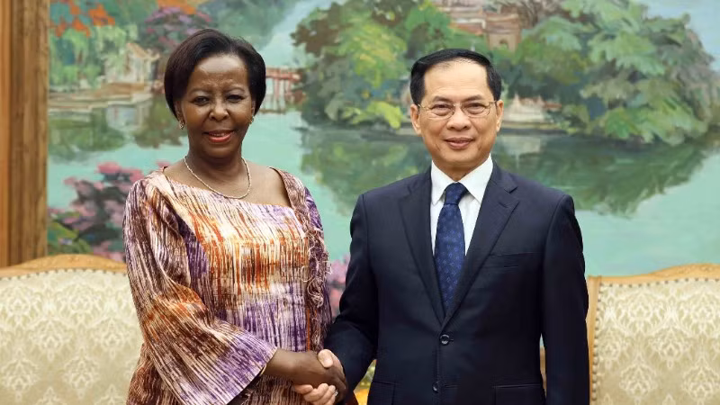 Phó Thủ tướng Bùi Thanh Sơn tiếp Tổng Thư ký Pháp ngữ Louise Mushikiwabo. (Ảnh: TTXVN)