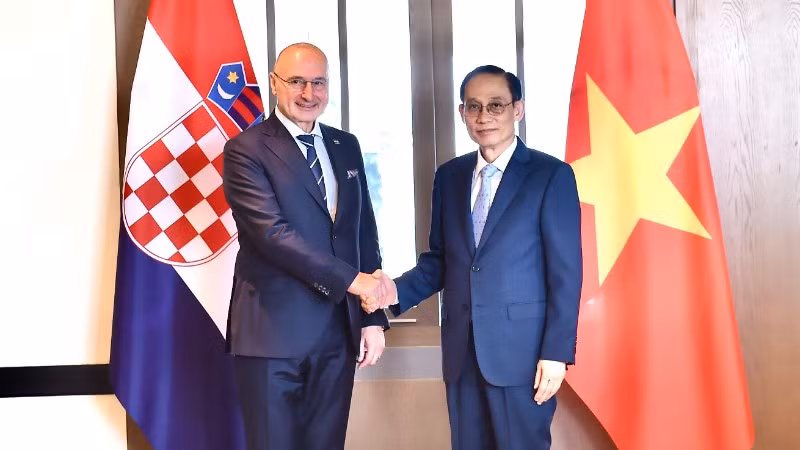 Bộ trưởng Ngoại giao Lê Hoài Trung và Bộ trưởng Ngoại giao và Các vấn đề châu Âu Croatia Gordan Grlić Radman. (Ảnh: Bộ Ngoại giao Việt Nam)