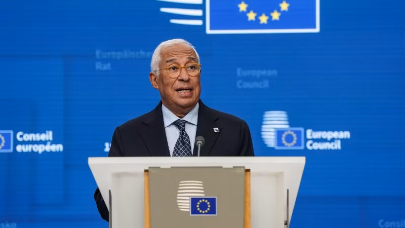 Chủ tịch Hội đồng Châu Âu Antonio Costa phát biểu tại một cuộc họp báo ở Brussels, Bỉ. (Ảnh: THX/TTXVN)