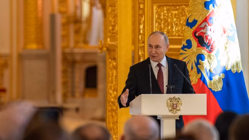 Tổng thống Nga Vladimir Putin phát biểu tại Moskva. (Ảnh: THX/TTXVN)