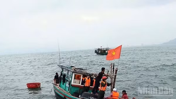 Các lực lượng chức năng và bà con ngư dân địa phương đang nỗ lực tìm kiếm người mất tích. (Ảnh: Ngô Tuấn)