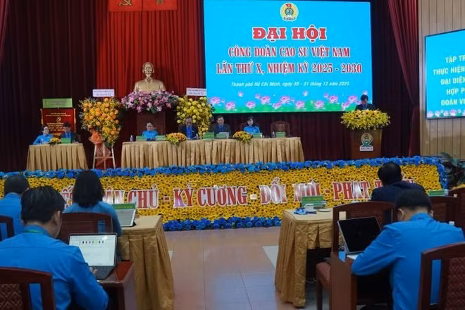 Quang cảnh Đại hội Công đoàn Cao-su Việt Nam lần thứ X, nhiệm kỳ 2025-2030 tại Thành phố Hồ Chí Minh.