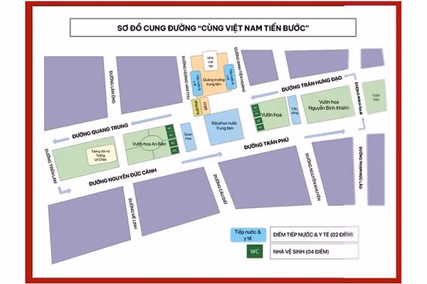 Sơ đồ cung đường Chương trình đi bộ “Cùng Việt Nam tiến bước” năm 2026 tại trung tâm thành phố Hải Phòng. (Ảnh: XUÂN TRƯỜNG)