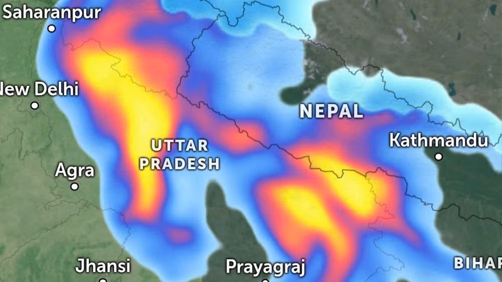 Ảnh vệ tinh cảnh báo sạt lở tại Ấn Độ và Nepal. 