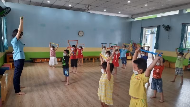 Các trẻ Trường mầm non Tuổi thơ 7, phường Xuân Hòa, Thành phố Hồ Chí Minh trong giờ học tập (Ảnh: CAO TÂN)
