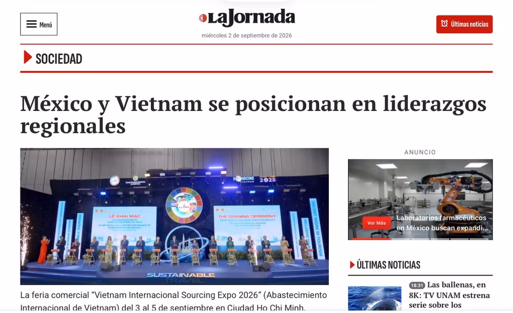 Ảnh chụp màn hình bài báo trên tờ La Jornada.
