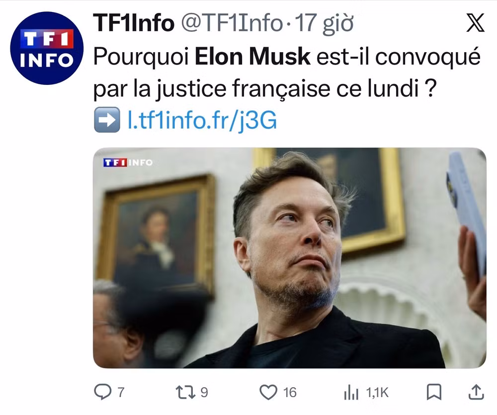 Báo chí Pháp đăng tải thông tin về ông Elon Musk trên mạng mạng xã hội X. Nguồn: X