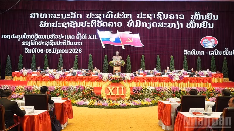 Quang cảnh phiên khai mạc Đại hội đại biểu toàn quốc lần thứ XII của Đảng Nhân dân Cách mạng Lào. (Ảnh: Cộng tác viên)