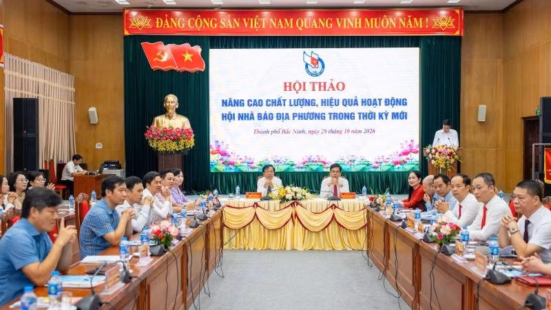 Hội thảo nghiệp vụ lần thứ XXI của Hội Nhà báo các tỉnh, thành phố khu vực trung du, miền núi phía bắc và đồng bằng sông Hồng. (Ảnh: CN)
