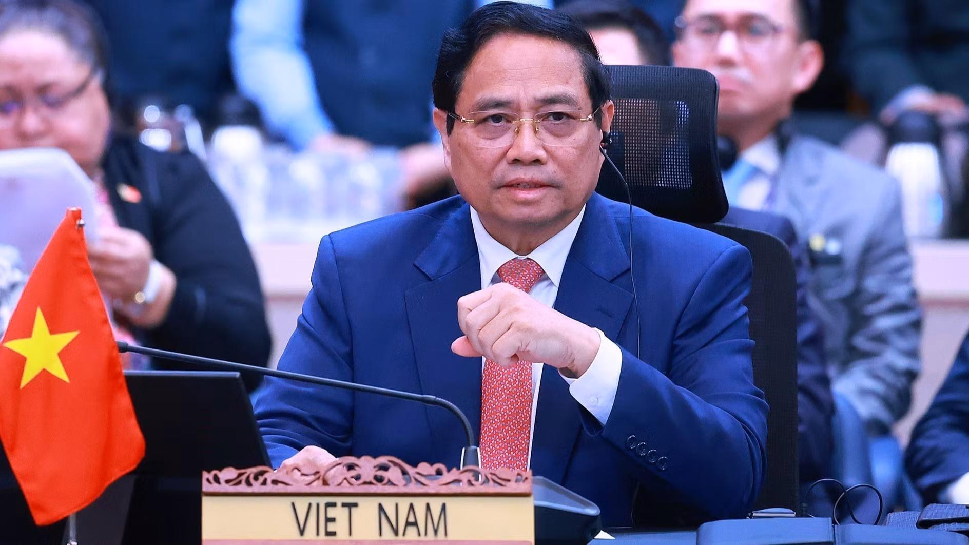 Thủ tướng Phạm Minh Chính tham dự và phát biểu tại Hội nghị Cấp cao ASEAN-Trung Quốc lần thứ 28. (Ảnh: DƯƠNG GIANG-TTXVN)
