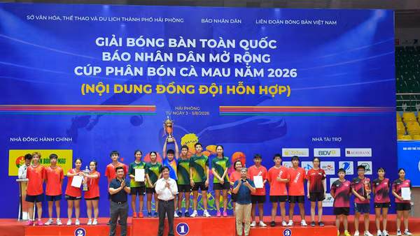 Giải bóng bàn toàn quốc Báo Nhân Dân mở rộng 2026 khép lại với chiến thắng của đoàn Quân đội 1. Ảnh: Thế Đại