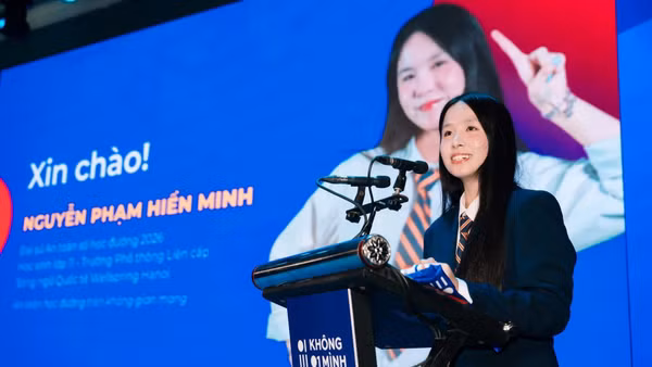 “Đại sứ” Nguyễn Phạm Hiền Minh khẳng định: “Con không muốn là đại sứ duy nhất, con mong muốn có một cộng đồng đại sứ!”. Ảnh: Liên minh Niềm Tin Số