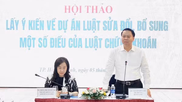 Thứ trưởng Tài chính Nguyễn Đức Chi phát biểu tại hội thảo. (Ảnh TRÀ VŨ)
