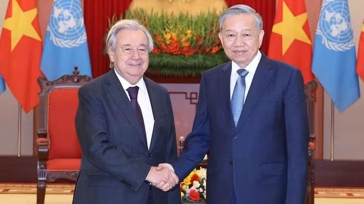Tổng Bí thư, Chủ tịch nước Tô Lâm tiếp Tổng thư ký Liên hợp quốc António Guterres thăm chính thức Việt Nam và tham dự Lễ mở ký Công ước Liên hợp quốc về chống tội phạm mạng (Công ước Hà Nội) hôm 25-10-2025 - Ảnh: TTXVN 