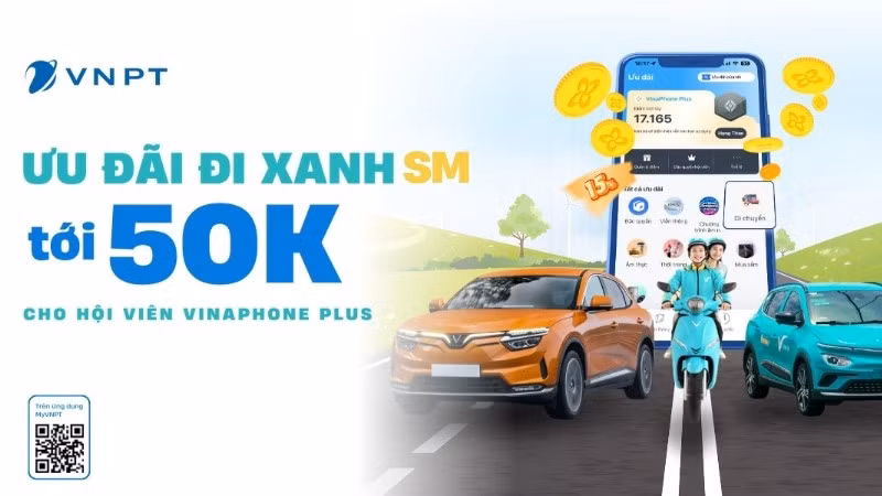 Chỉ với 2.500 điểm VinaPhone Plus, Hội viên có thể đổi ngay mã ưu đãi giảm 15% khi sử dụng dịch vụ của Xanh SM.