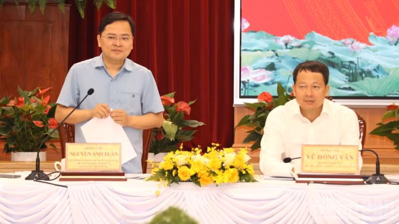 Đồng chí Nguyễn Anh Tuấn, Ủy viên Trung ương Đảng, Phó trưởng Ban Chính sách, chiến lược Trung ương phát biểu tại buổi làm việc.