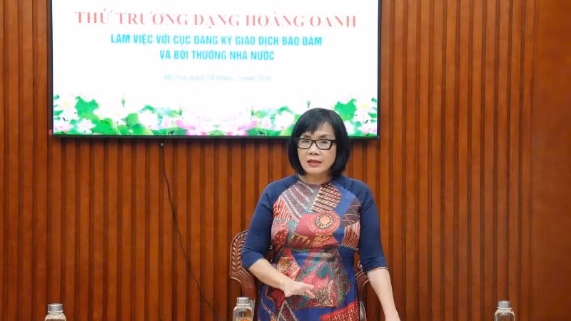 Thứ trưởng Tư pháp Đặng Hoàng Oanh tại buổi làm việc. (Ảnh: H.MÂY)