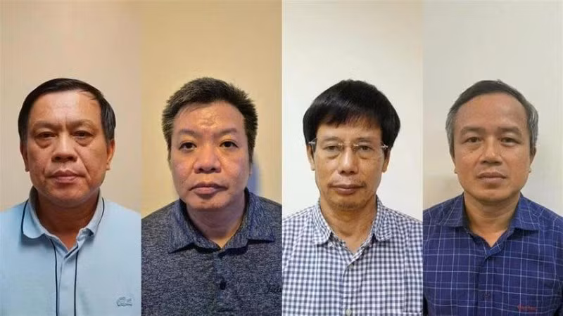 Các bị can (từ trái qua): Nguyễn Bá Hoan, Tống Hải Nam, Nguyễn Gia Liêm, Phạm Viết Hương. (Ảnh: Bộ Công an)