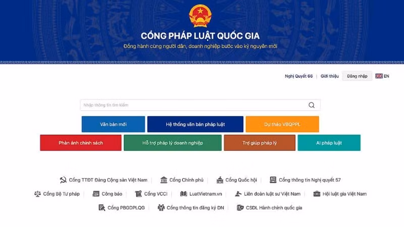 Giao diện của Cổng Pháp luật quốc gia.