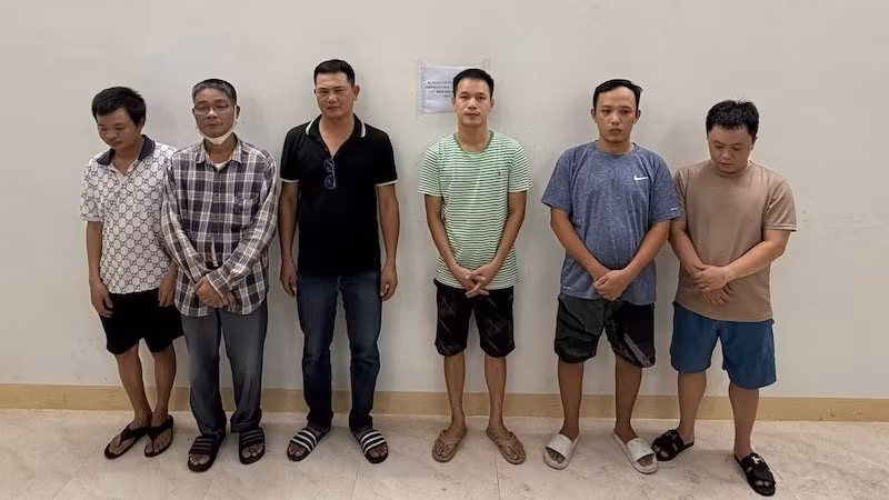 Các đối tượng tại cơ quan điều tra. (Ảnh: Công an cung cấp)