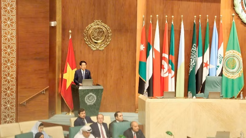 Chủ tịch nước phát biểu chính sách tại Liên đoàn Arab. (Ảnh: XUÂN KỲ)