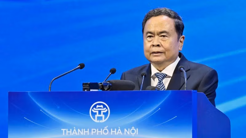 Chủ tịch Quốc hội Trần Thanh Mẫn phát biểu tại Hội nghị. (Ảnh: THỦY NGUYÊN)