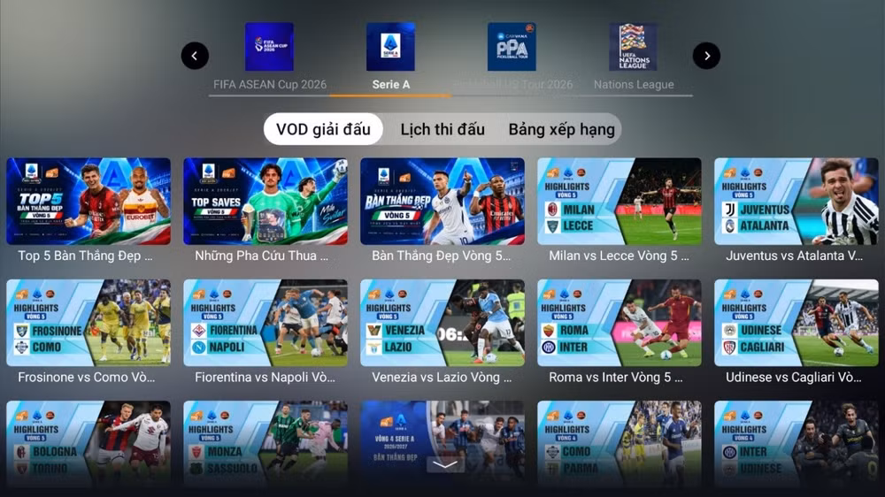 Kho Video Highlights trên MyTV giúp khán giả lựa chọn nội dung xem lại. (Ảnh: VNPT)