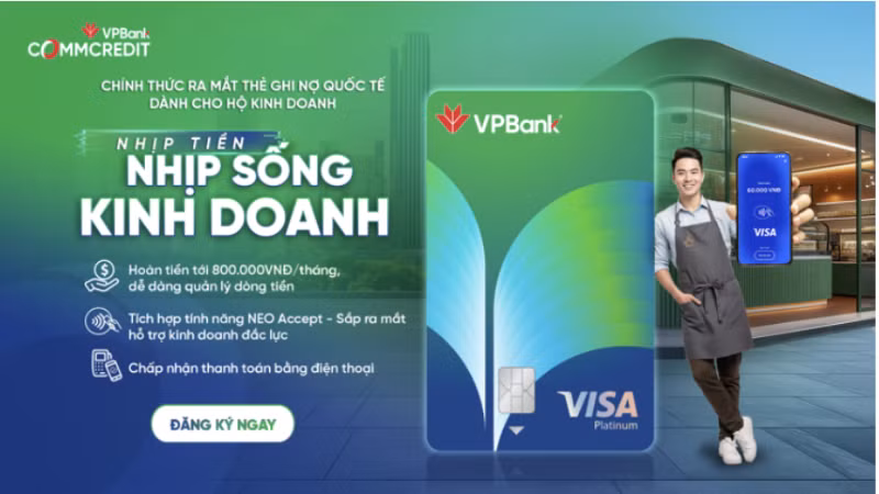 Thẻ ghi nợ VPBank CommCredit Visa được thiết kế dành riêng cho hộ kinh doanh.