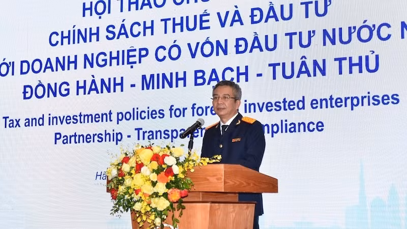 Cục trưởng Thuế Mai Xuân Thành phát biểu tại Hội thảo. (Ảnh: LÊ HẢI)