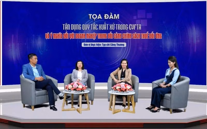 Tọa đàm “Tận dụng quy tắc xuất xứ trong EVFTA và ý nghĩa đối với doanh nghiệp trong bối cảnh chính sách thuế đối ứng”. (Ảnh: A.N)
