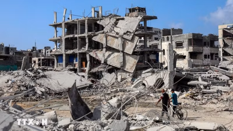 Các tòa nhà bị phá hủy trong xung đột tại Jabalia, phía Bắc Dải Gaza, ngày 24/10/2025. (Nguồn: THX/TTXVN) 