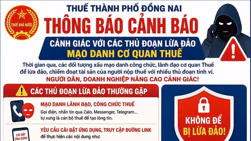 Thuế thành phố Đồng Nai cảnh báo thủ đoạn mạo danh công chức, lãnh đạo để lừa đảo. (Ảnh: Thuế thành phố Đồng Nai cung cấp)