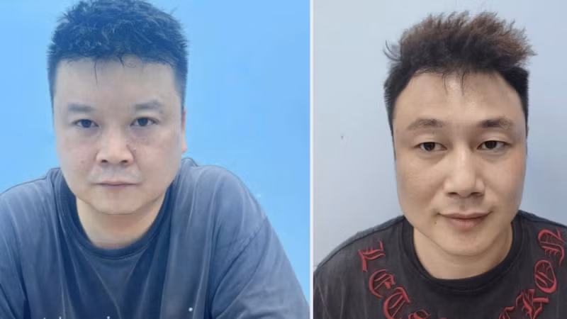 Hai đối tượng tại cơ quan điều tra. (Ảnh: Công an cung cấp)