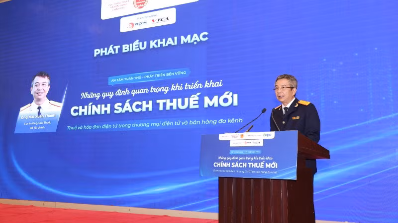 Cục trưởng Cục Thuế Mai Xuân Thành phát biểu khai mạc hội thảo.