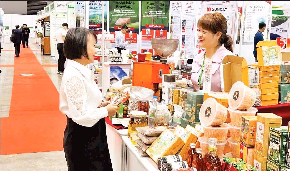 Người tiêu dùng lựa chọn sản phẩm nông sản chế biến sâu tại Hội chợ Xúc tiến thương mại tỉnh Lâm Đồng.